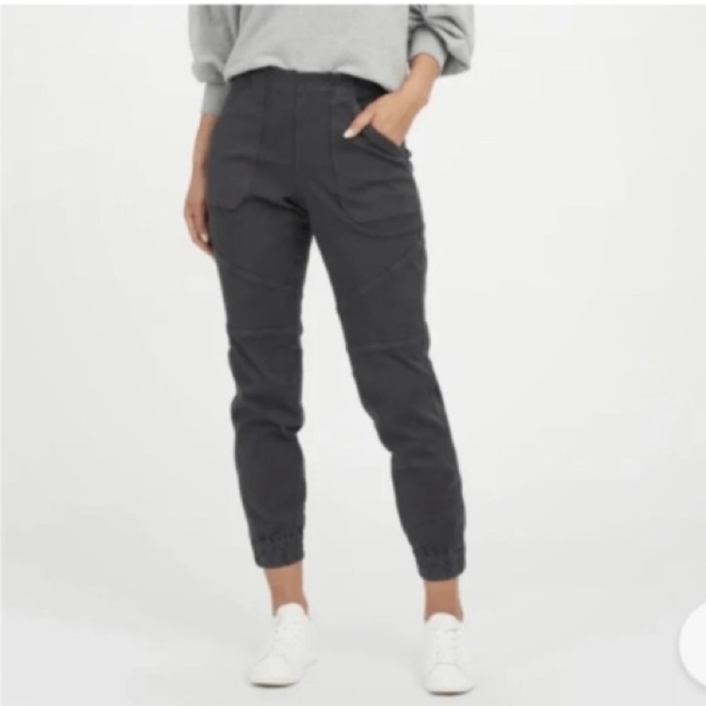 NWT  SPANX washed black Stretch Twill Cargo Pull On Ankle Zip Jogger sz x large